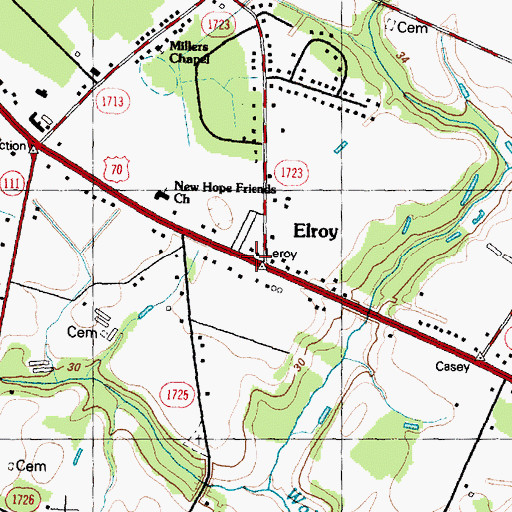 Topographic Map of Elroy, NC