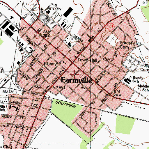 Topographic Map of Farmville, NC