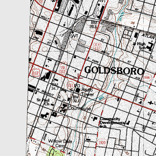 Topographic Map of Goldsboro, NC