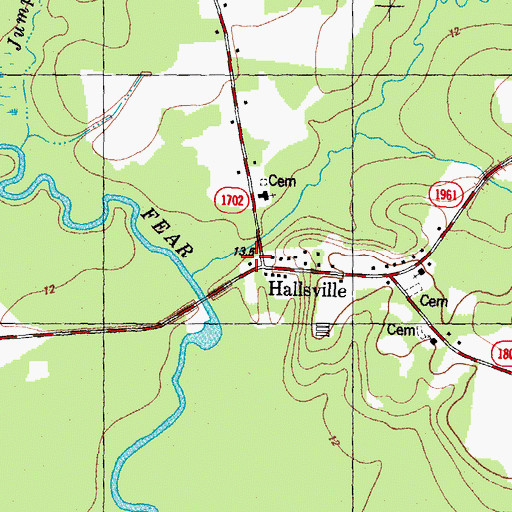 Topographic Map of Hallsville, NC