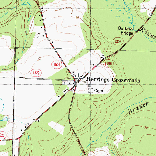 Topographic Map of Herrings Crossroads, NC
