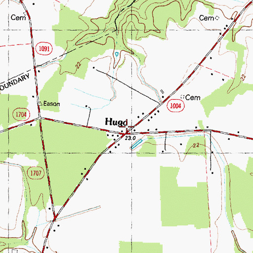 Topographic Map of Hugo, NC
