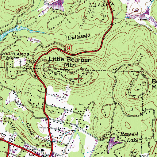 Topographic Map of Little Bearpen Mountain, NC