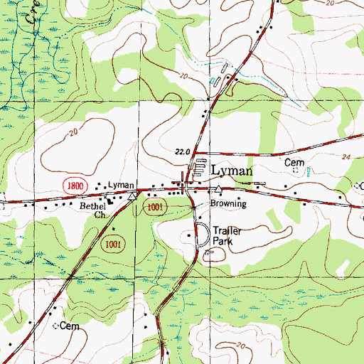 Topographic Map of Lyman, NC