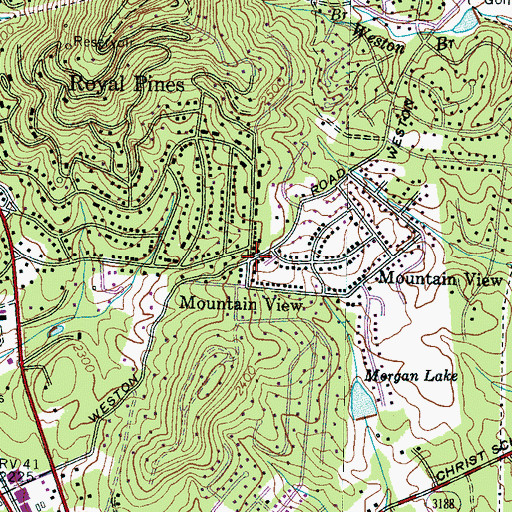 Topographic Map of Mountain View, NC