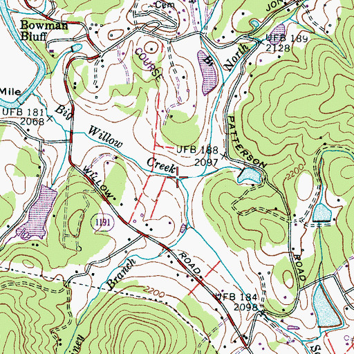 Topographic Map of North Fork Big Willow Creek, NC