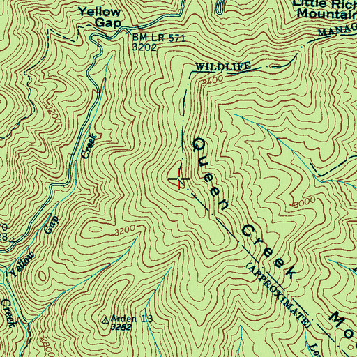 Topographic Map of Queen Creek Mountain, NC
