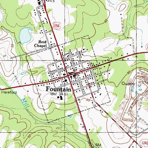 Topographic Map of Reba, NC