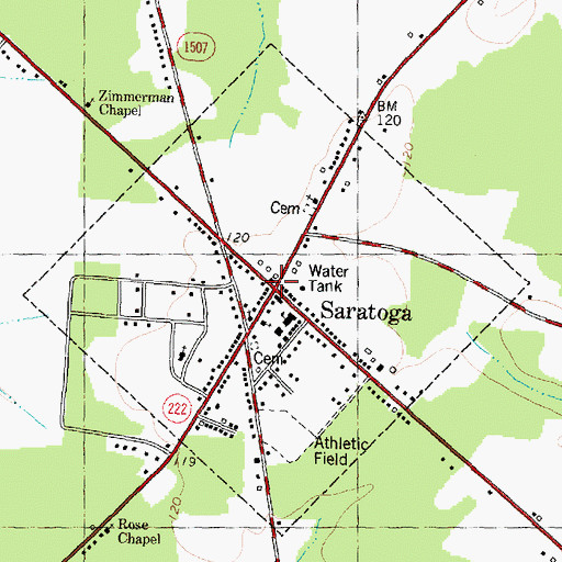 Topographic Map of Saratoga, NC