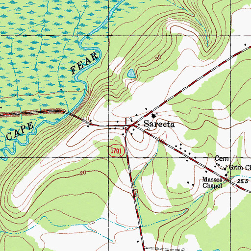Topographic Map of Sarecta, NC