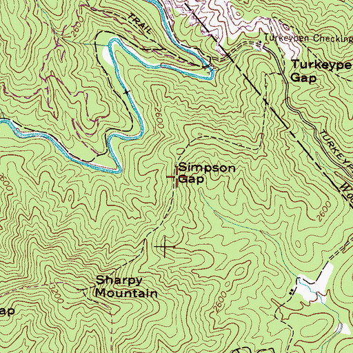 Topographic Map of Simpson Gap, NC