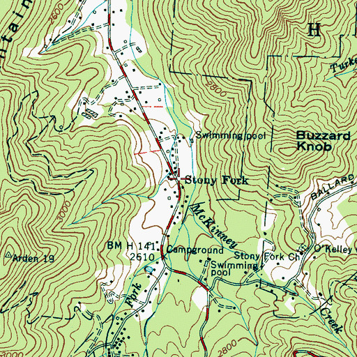 Topographic Map of Stony Fork, NC