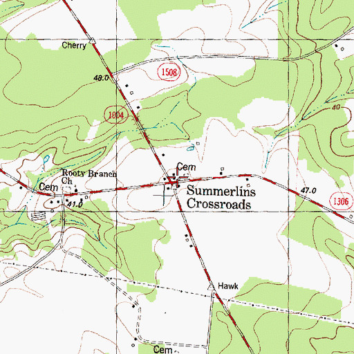 Topographic Map of Summerlins Crossroads, NC