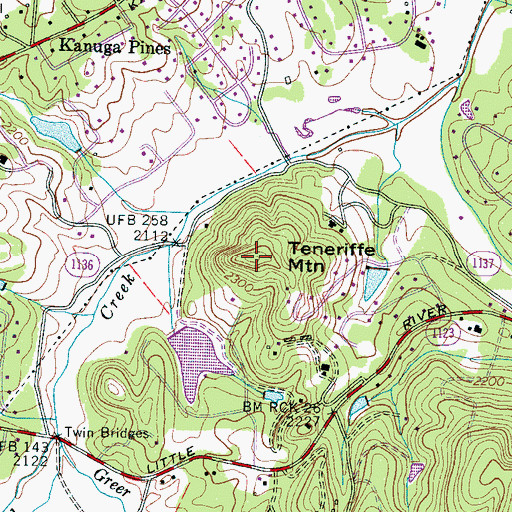 Topographic Map of Teneriffe Mountain, NC