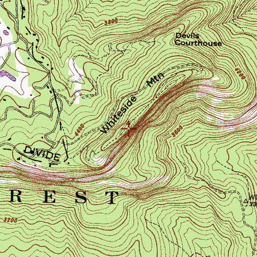 Topographic Map of Whiteside Mountain, NC