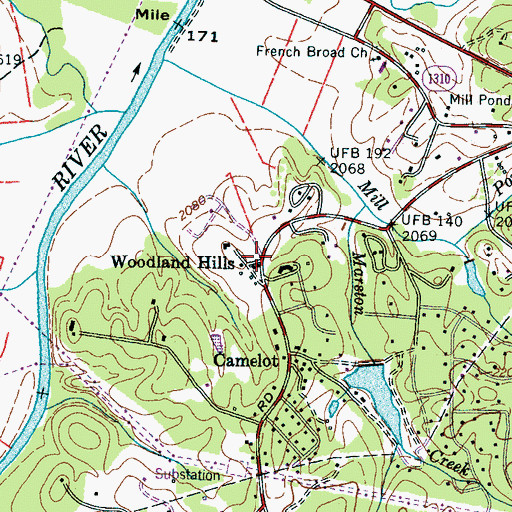 Topographic Map of Woodland Hills, NC