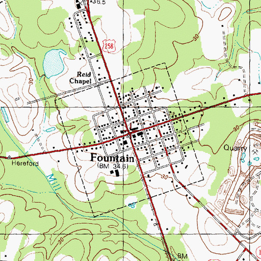 Topographic Map of Fountain, NC
