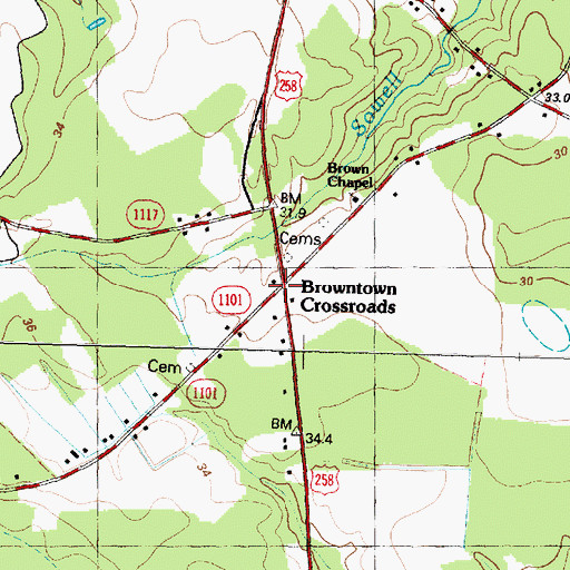 Topographic Map of Browntown Crossroads, NC