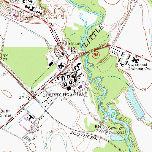Topographic Map of Cherry Hospital, NC