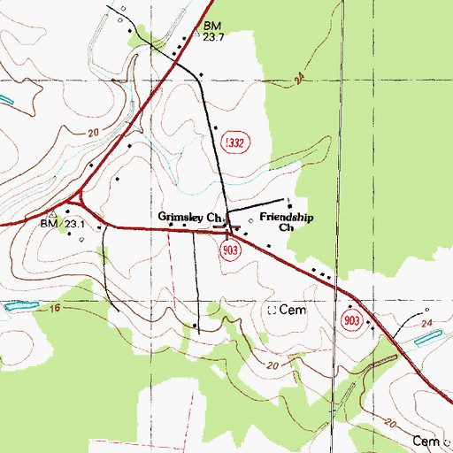 Topographic Map of Grimsley Church, NC