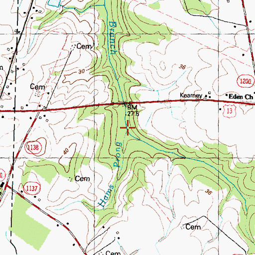 Topographic Map of Hams Prong, NC