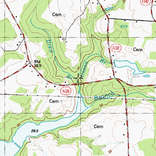 Topographic Map of Hinson Branch, NC