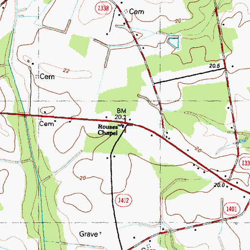 Topographic Map of Rouses Chapel, NC