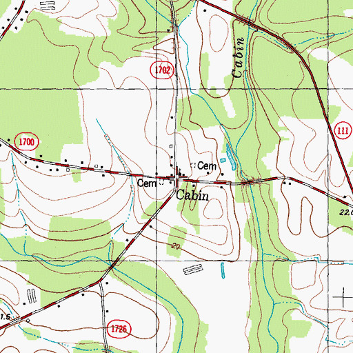 Topographic Map of Cabin, NC