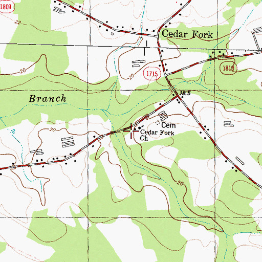 Topographic Map of Cedar Fork Baptist Church, NC