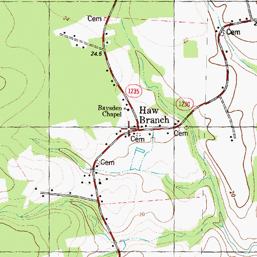 Topographic Map of Haw Branch, NC