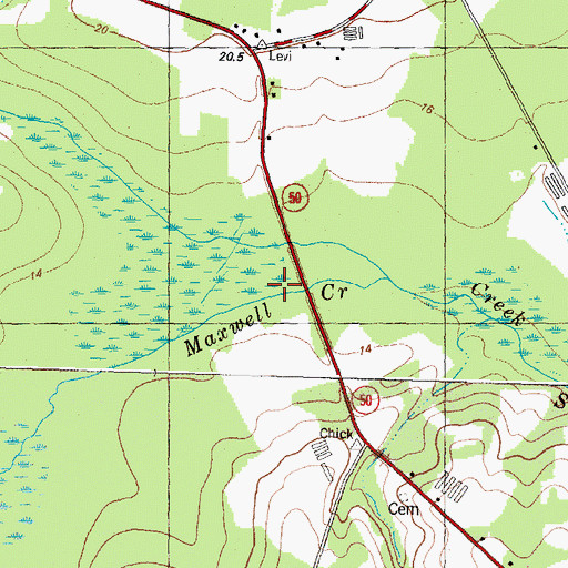 Topographic Map of Maxwell Creek, NC