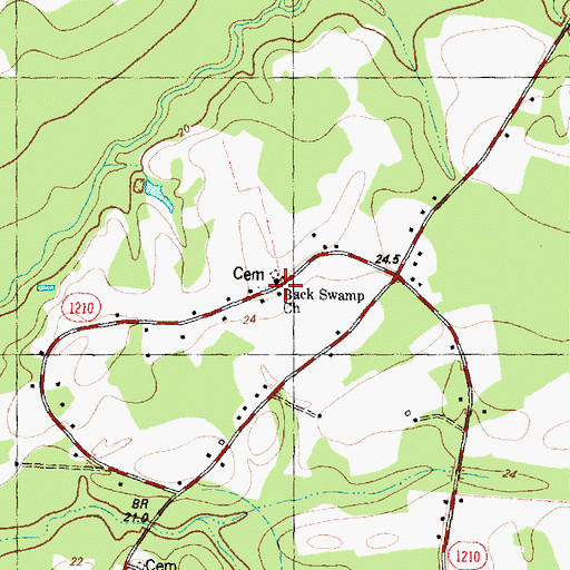 Topographic Map of Back Swamp Church, NC