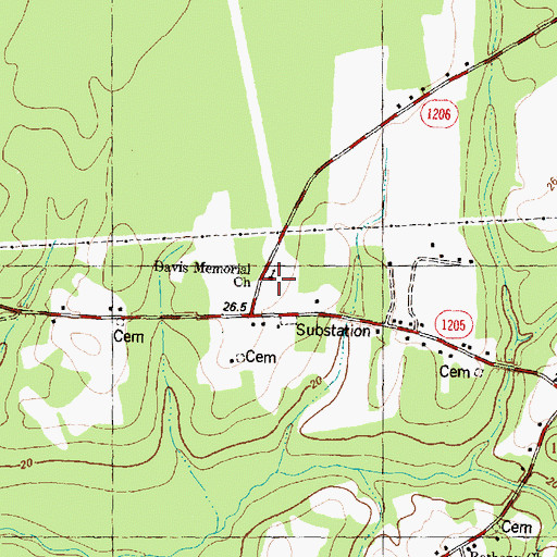 Topographic Map of Davis Memorial Church, NC