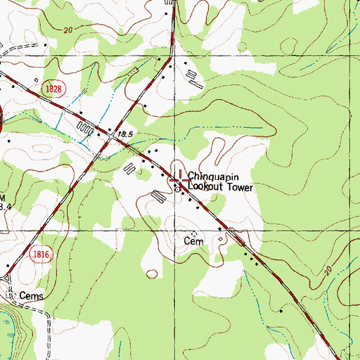 Topographic Map of Chinquapin Lookout Tower, NC