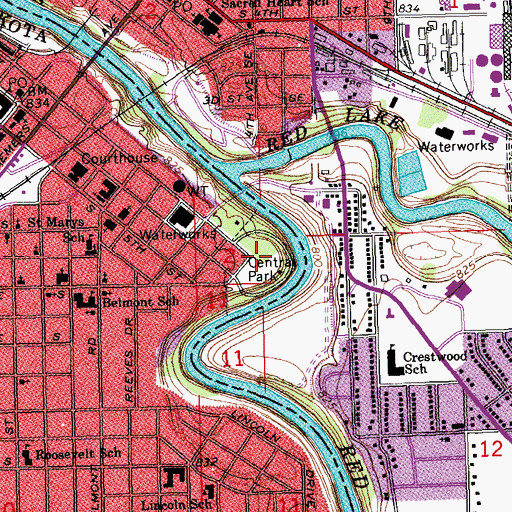 Topographic Map of Central Park, ND