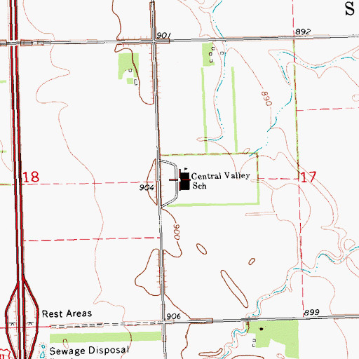 Topographic Map of Central Valley School, ND