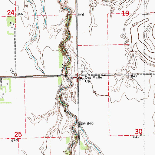 Topographic Map of Ost Valle Church, ND