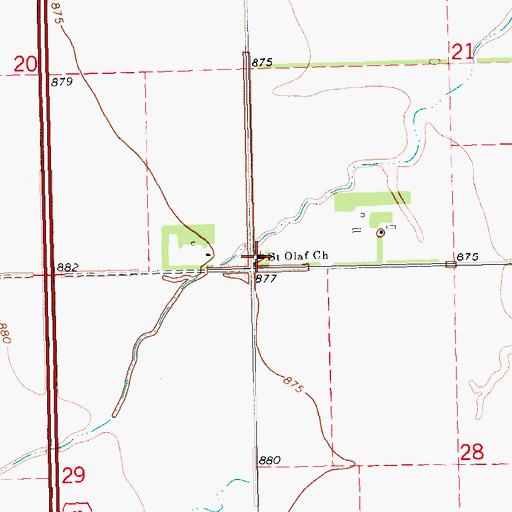 Topographic Map of Saint Olaf Church, ND