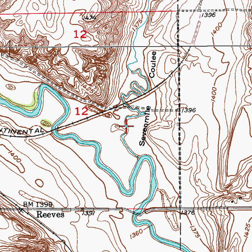 Topographic Map of Sevenmile Coulee, ND