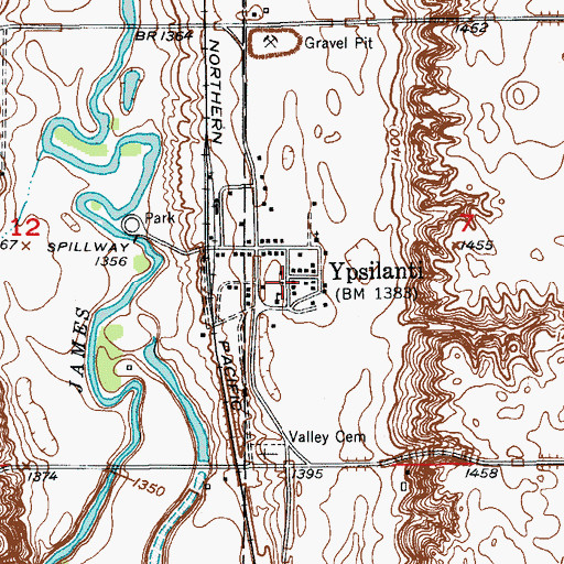 Topographic Map of Ypsilanti, ND
