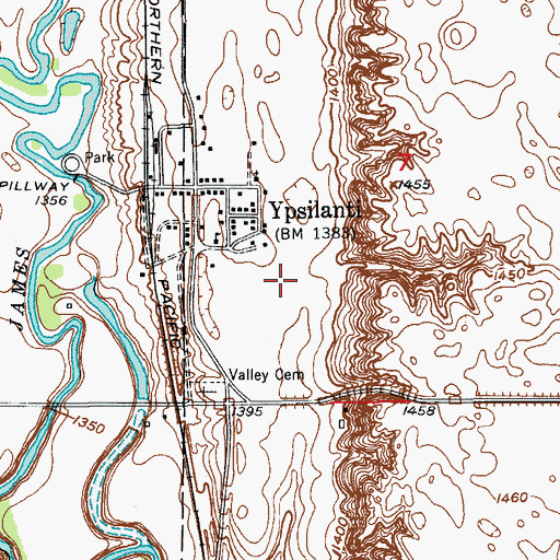 Topographic Map of Ypsilanti Dam, ND