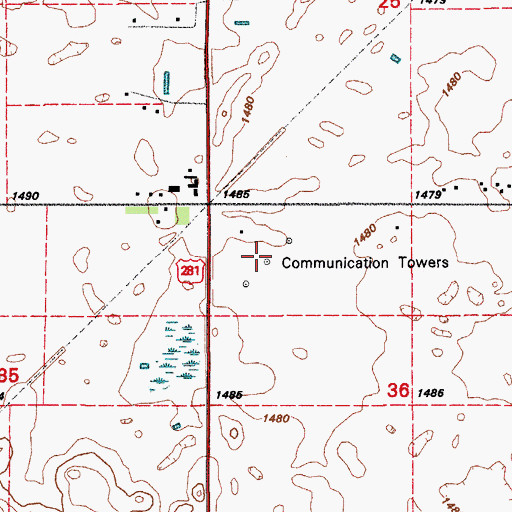 Topographic Map of KSJB-AM (Jamestown), ND