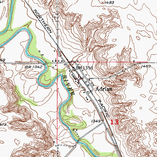 Topographic Map of Adrian, ND