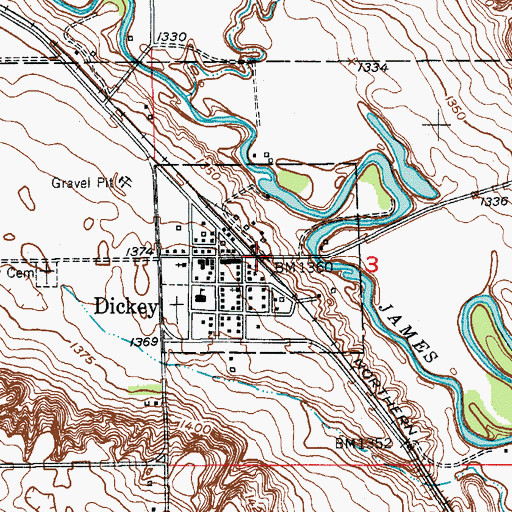Topographic Map of Dickey, ND