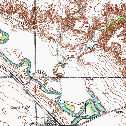 Topographic Map of Dry Coulee, ND
