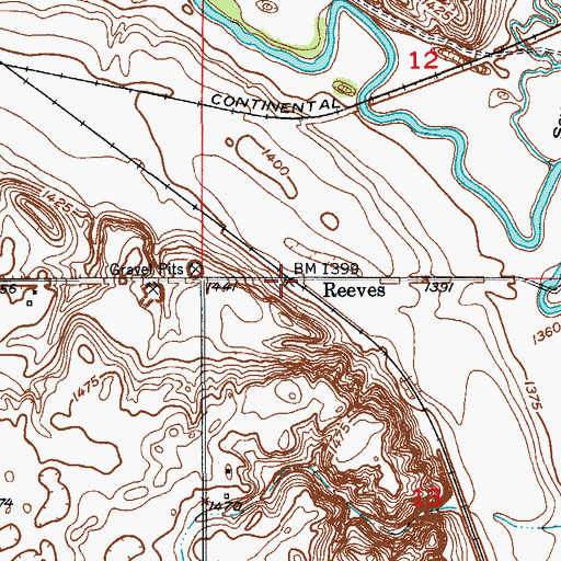 Topographic Map of Reeves, ND