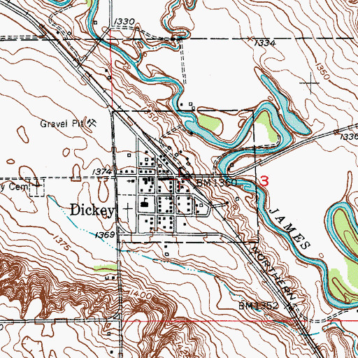 Topographic Map of City of Dickey, ND