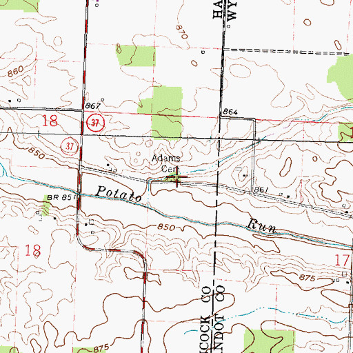 Topographic Map of Adams Cemetery, OH