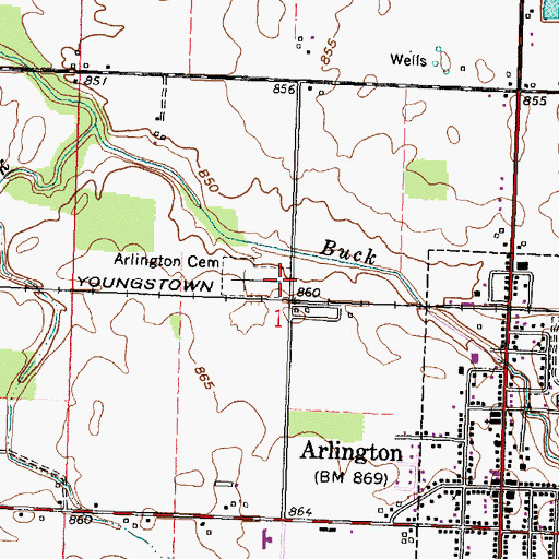 Topographic Map of Arlington Cemetery, OH