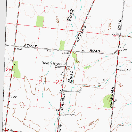 Topographic Map of Beech Grove Cemetery, OH